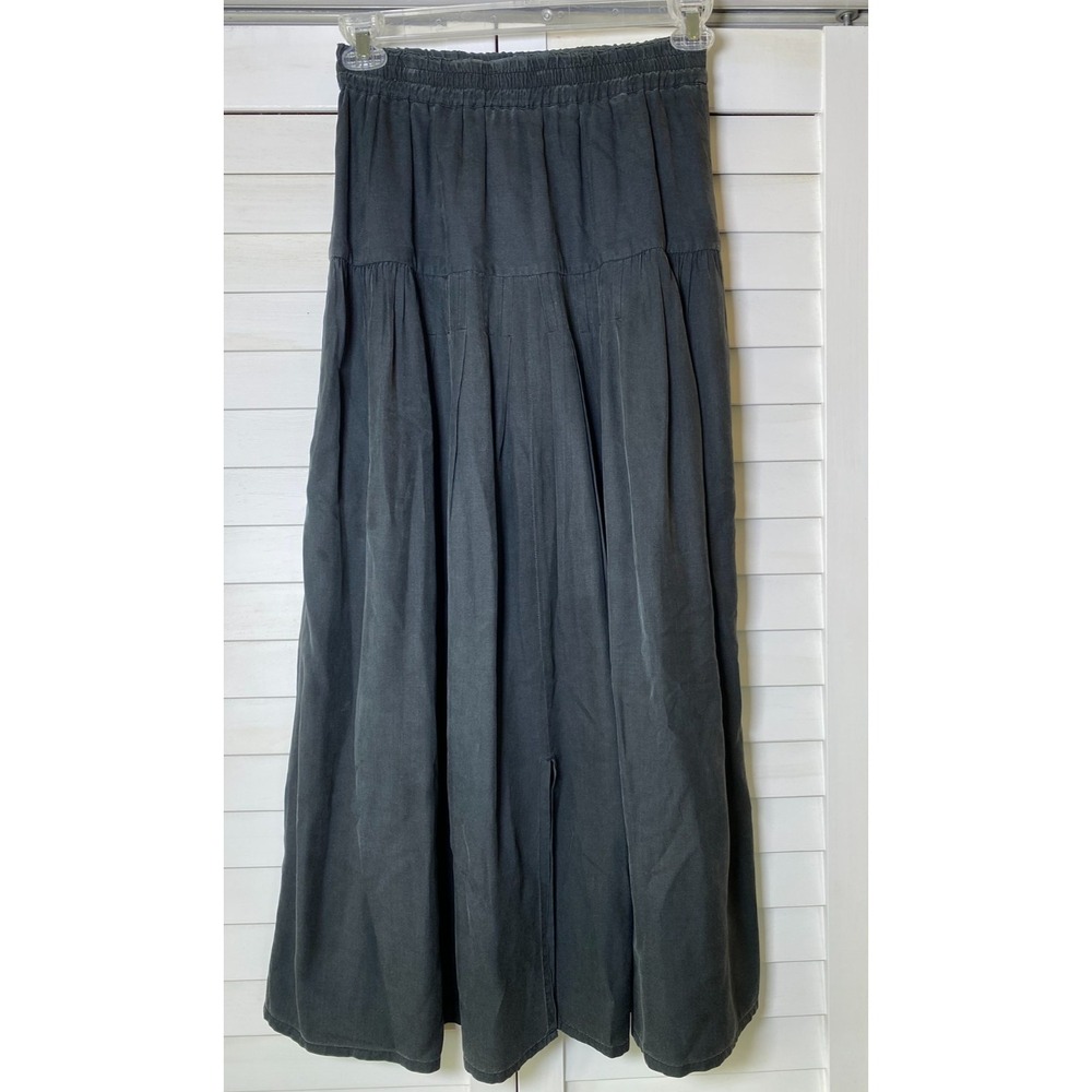 Anne Pinkerton APE Silk Black Boho Maxi Flowy Slit Pull On Peasant Skirt | Small
